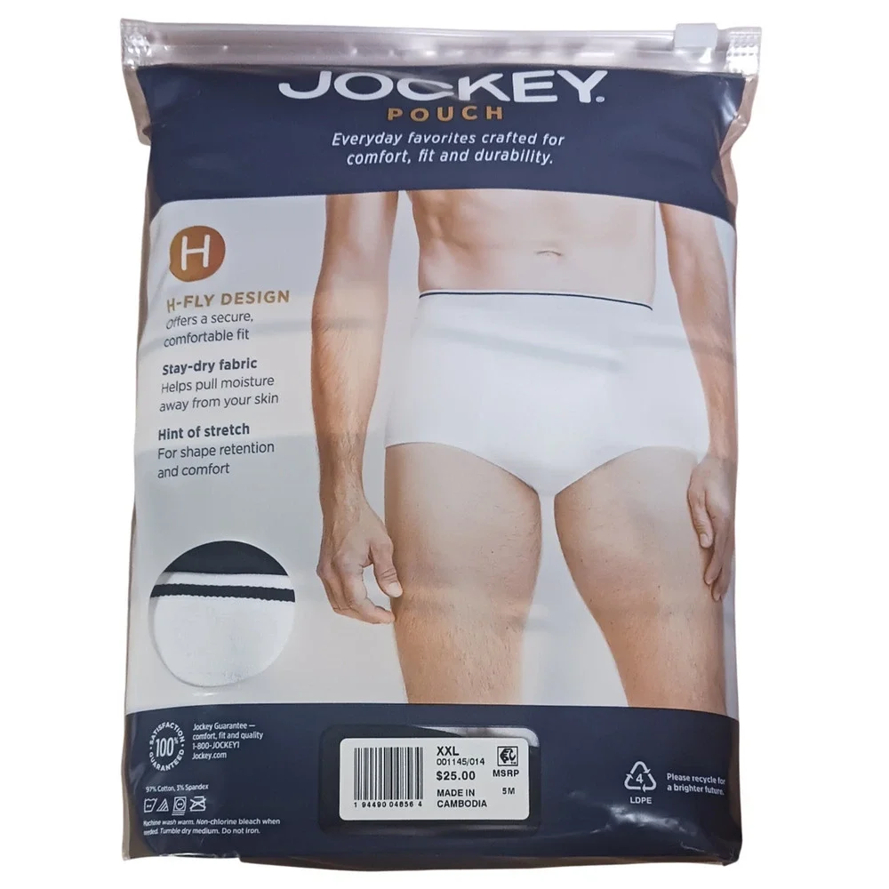 Jockey Men's Underwear Pouch Full Rise Brief 3 Pack Black Size XXL New